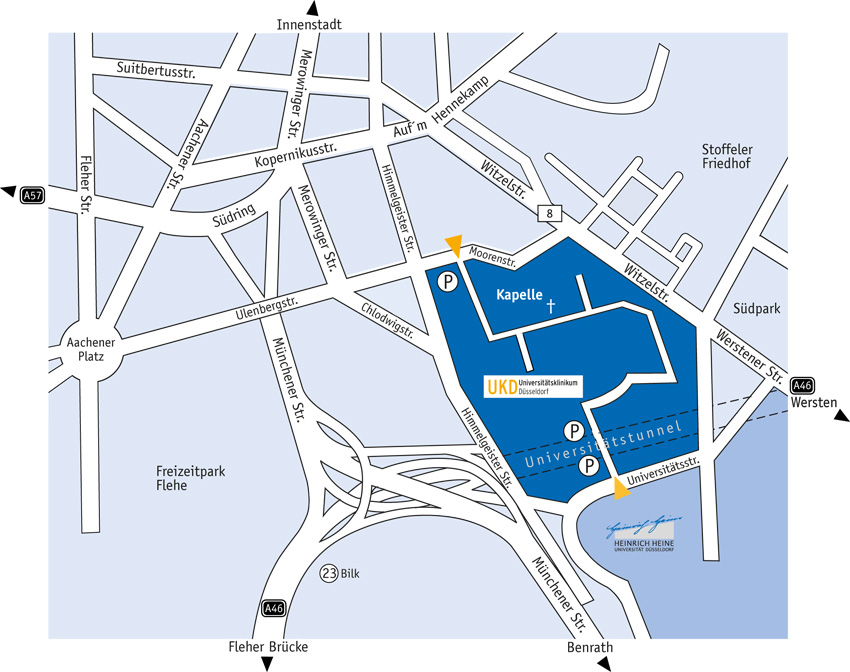 Karte zur Lage des Universitätsklinikum in Düsseldorf